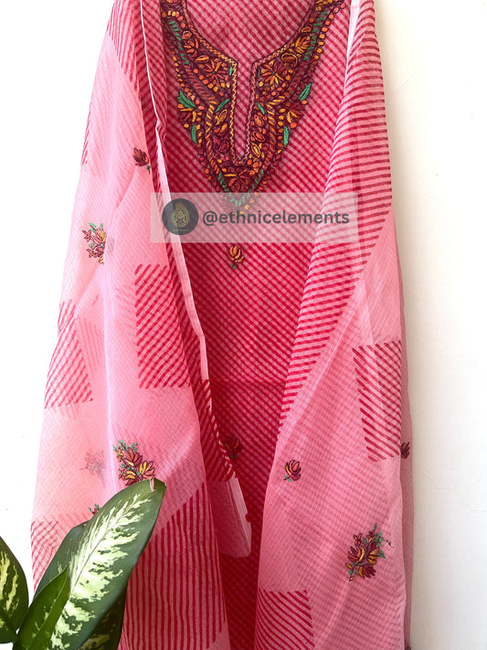 Kota Doria Cotton Suit Set With Kashmiri Work - Desi Girl Look