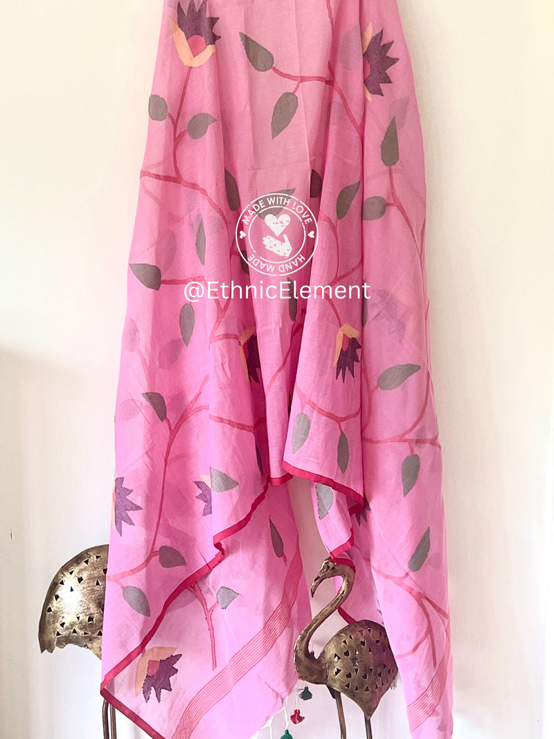 Premium Woven Cotton Jamdani Suit- Pastel Pink