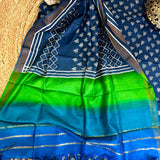Muga Tussar Silk Suit Set- Blue & Green