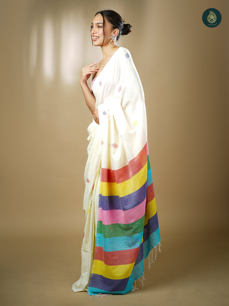 Woven Handloom Cotton Saree - Clear Rainbow