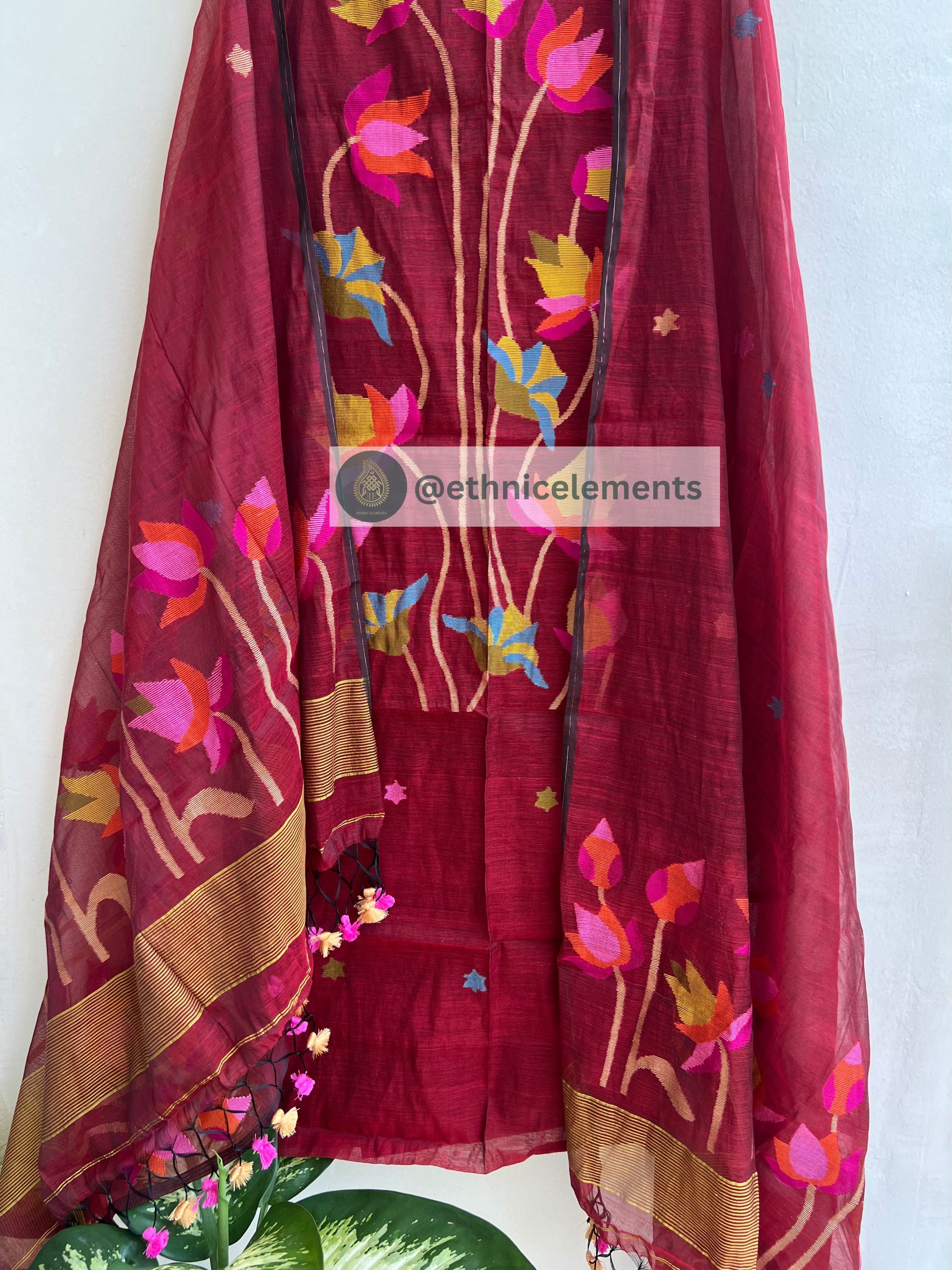 Muslin Jamdani Suit Set- Pichwai Themed- Envious Looks – EthnicElement