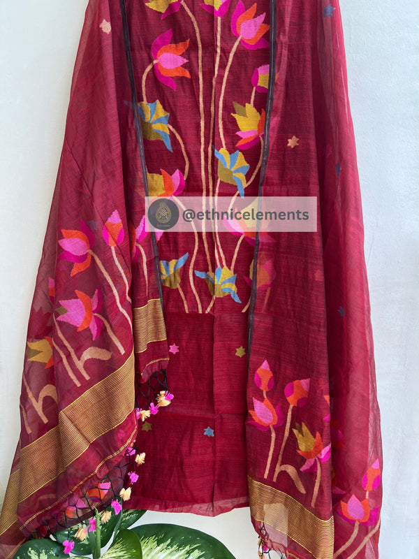 Muslin Jamdani Suit Set- Pichwai Themed- Envious Looks