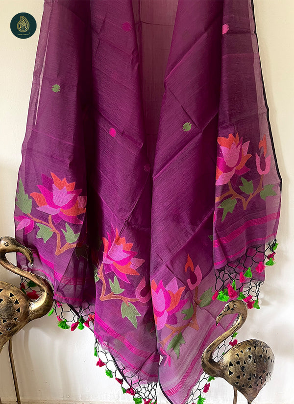 Purple Plum Muslin Jamdani Dupatta