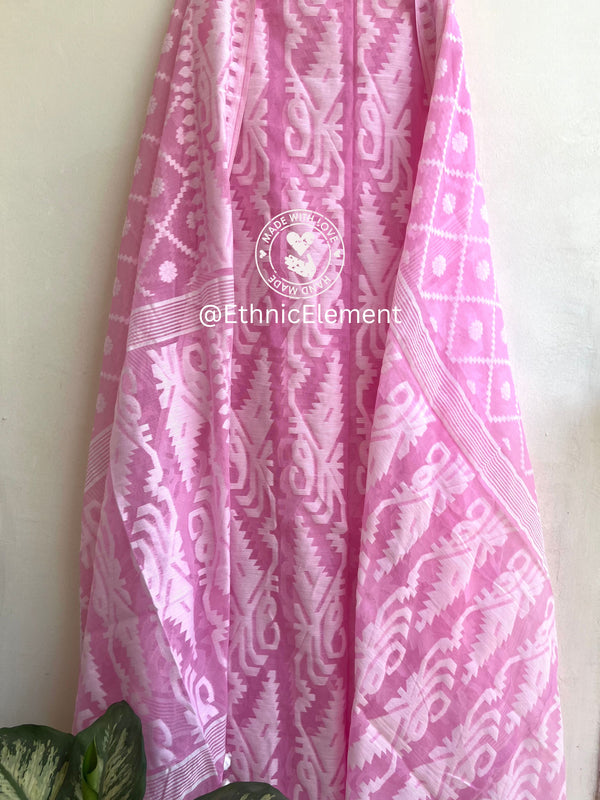 Jamdani Cotton Suit Set - Just Pink