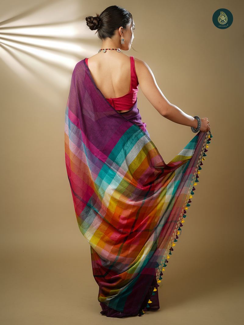 Woven Handloom Cotton Saree - Wine Magic