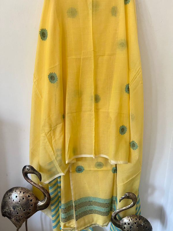 Premium Woven Cotton Jamdani Suit - Marigold