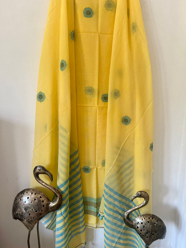 Premium Woven Cotton Jamdani Suit - Marigold