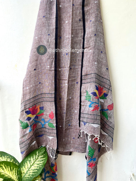 Hand Woven Linen Jamdani Suit Set- Earthy Hues