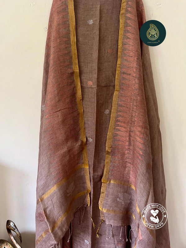 Hand Woven Linen Jamdani Suit Set- Earthy Hues