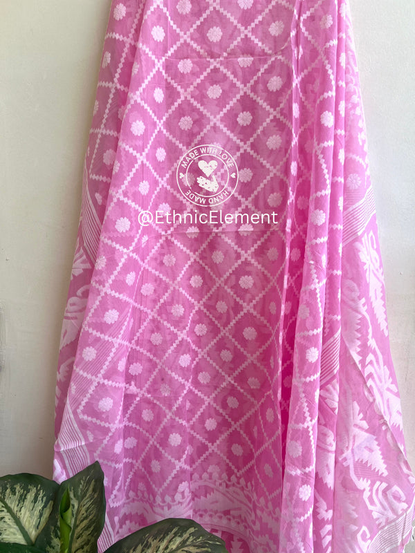 Jamdani Cotton Suit Set - Just Pink