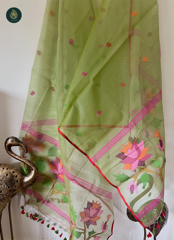 Basil Green Muslin Jamdani Dupatta