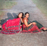 Ajrakh Patchwork Cotton Saree - Graceful Red