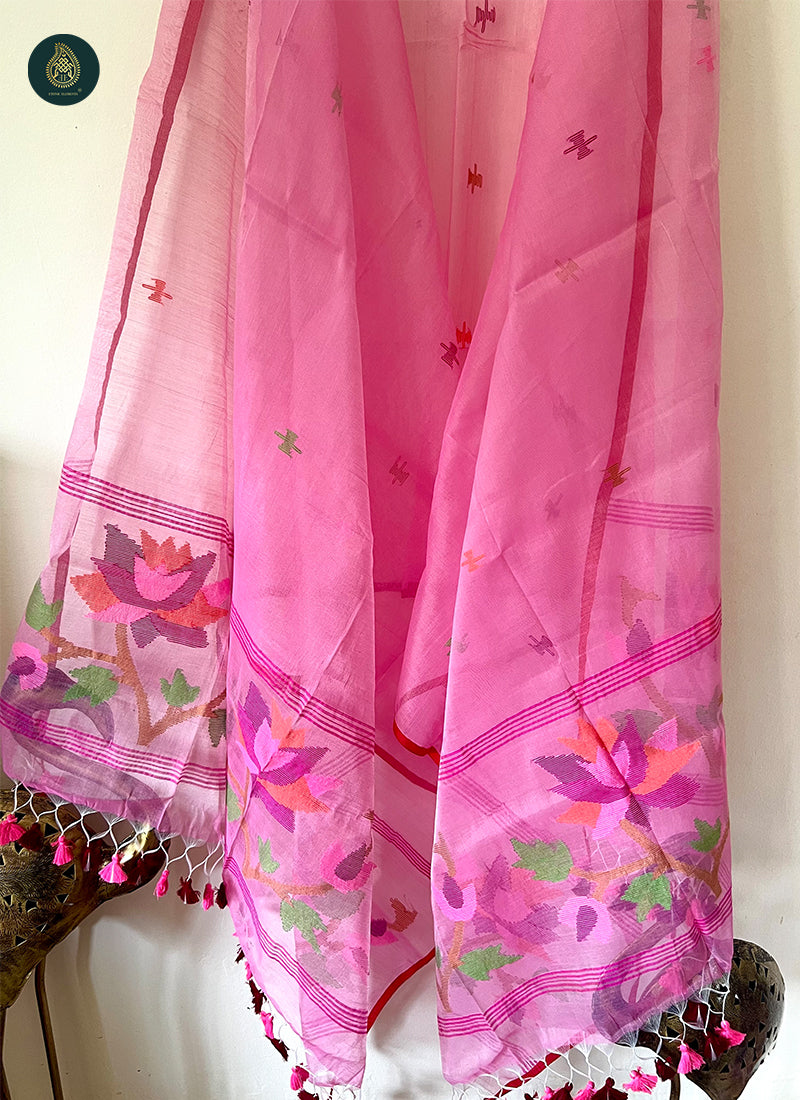 Rose Pink Muslin Jamdani Dupatta