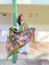 Kalamkari Handpainted Silk Dupatta - Theme 3