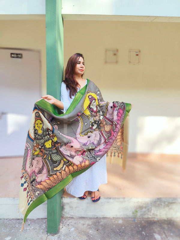 Kalamkari Handpainted Silk Dupatta - Theme 3