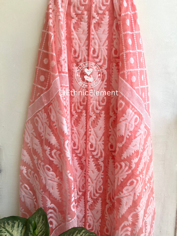 Jamdani Cotton Suit Set - Coral Pink