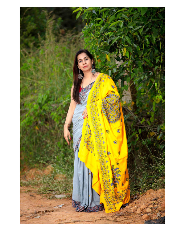 Woolen Handcrafted Kantha Shawl - Yellow