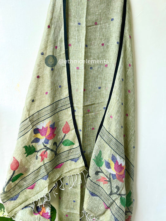 Hand Woven Linen Jamdani Suit Set- Glazed