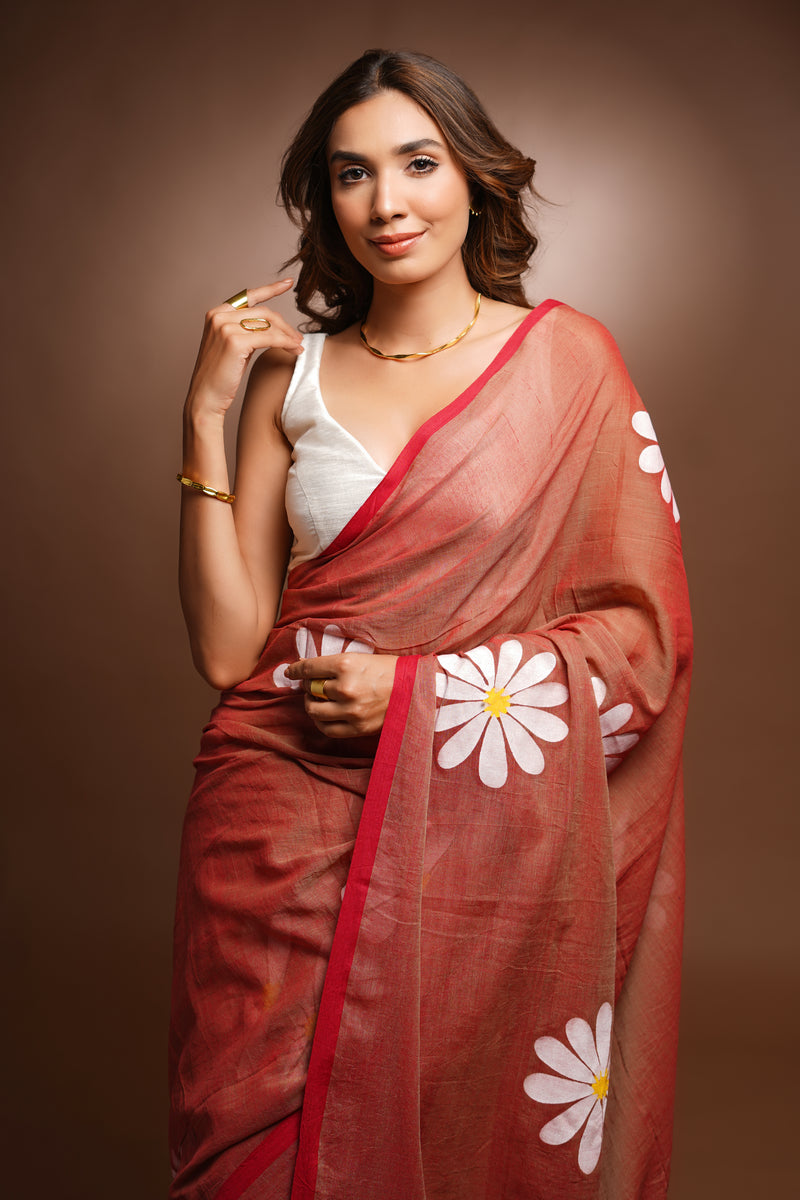 Handpainted Cotton Saree - Strong