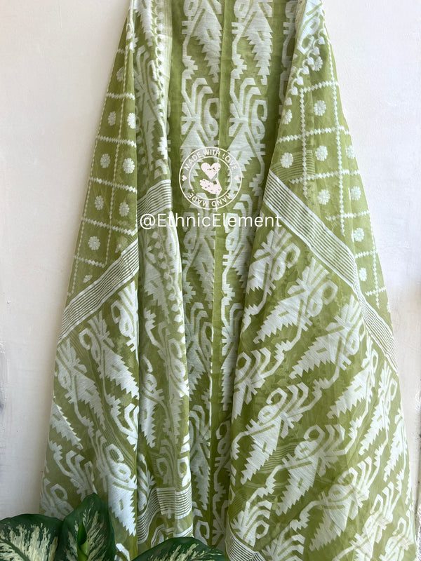 Jamdani Cotton Suit Set - Spinach Green