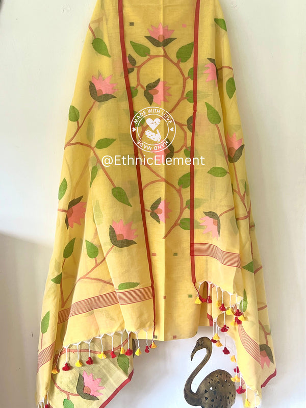 Premium Woven Cotton Jamdani Suit- Gerbera Yellow