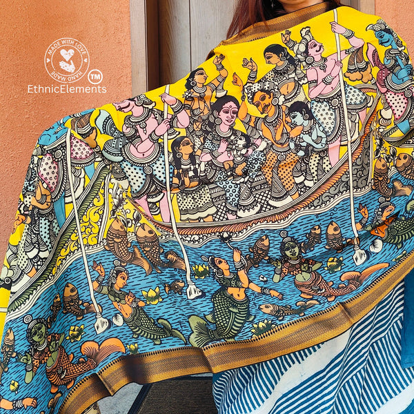 Kalamkari Handpainted Silk Dupatta - Worry Less