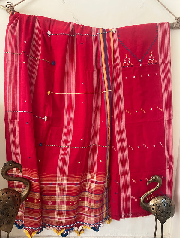 Handloom Bhujodi Kala Cotton Suit- Zinged