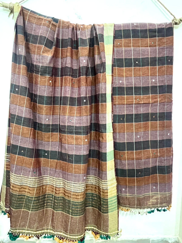Deep Violet & Off-White Pure Handloom Kutch Kala Cotton Bhujodi 3-Piece Dress Material