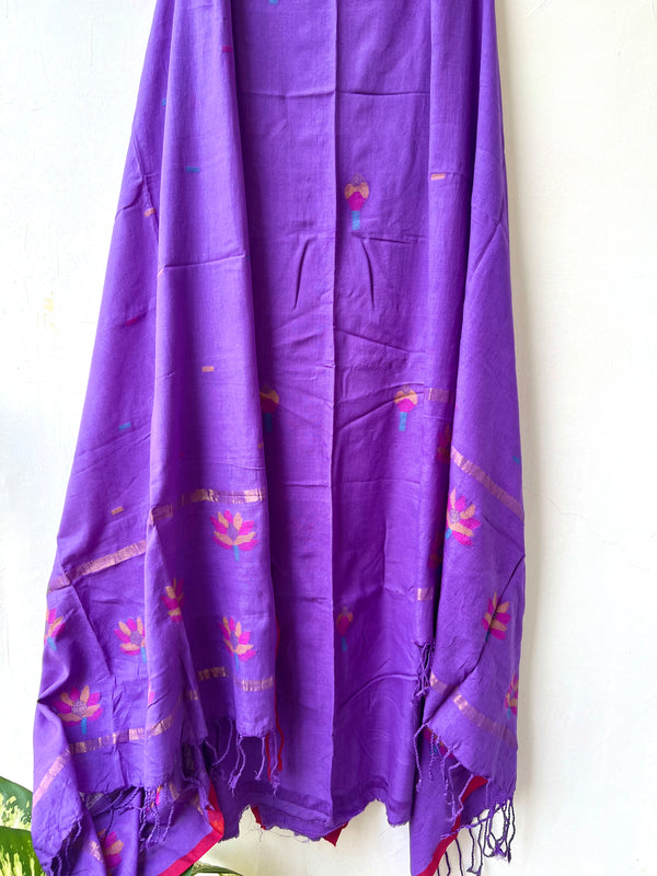 Premium Woven Cotton Jamdani Suit- Leaf And Floral