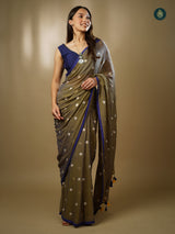 Mul Cotton Embroidered Saree - Shiuli Olive