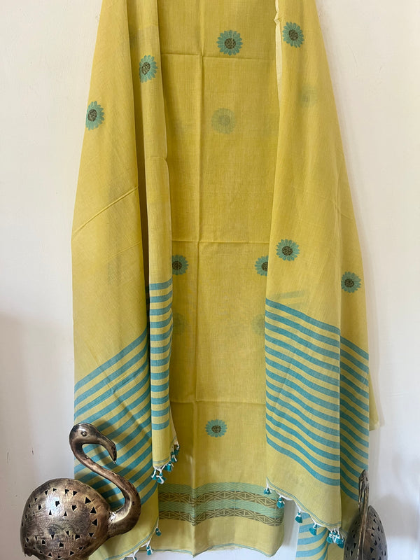 Premium Woven Cotton Jamdani Suit - Sunny Pastels