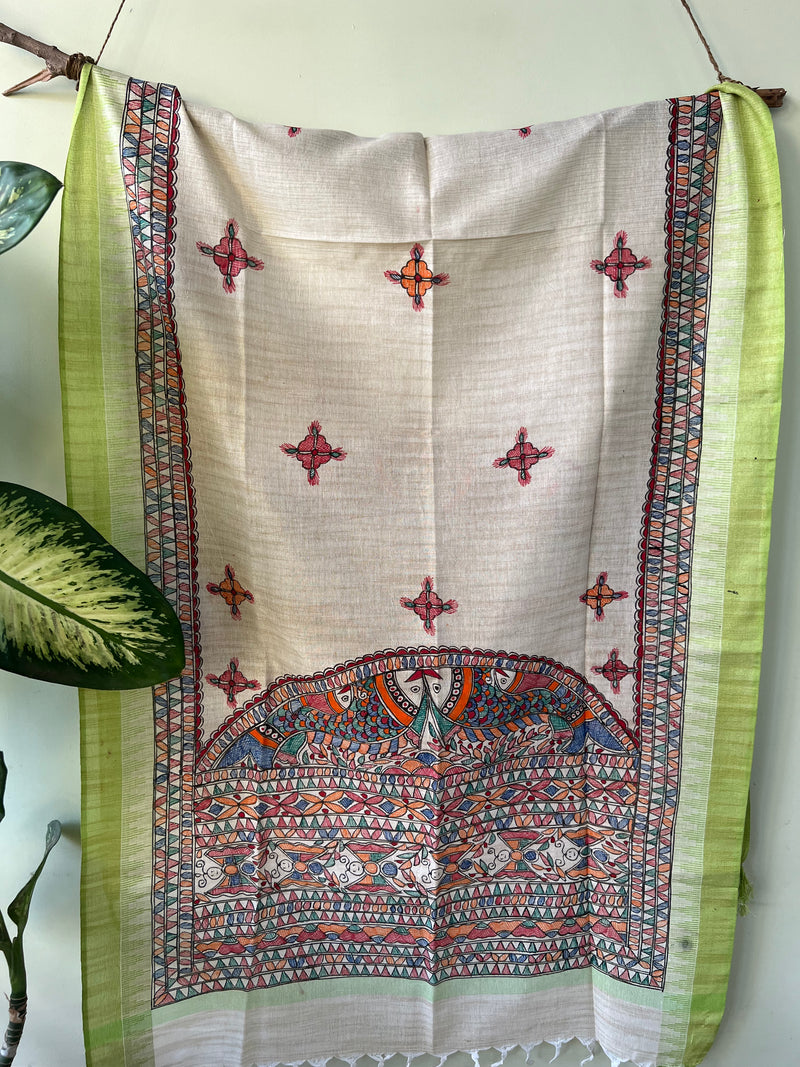 Madhubani Khadi Dupatta - Mixed Feelings