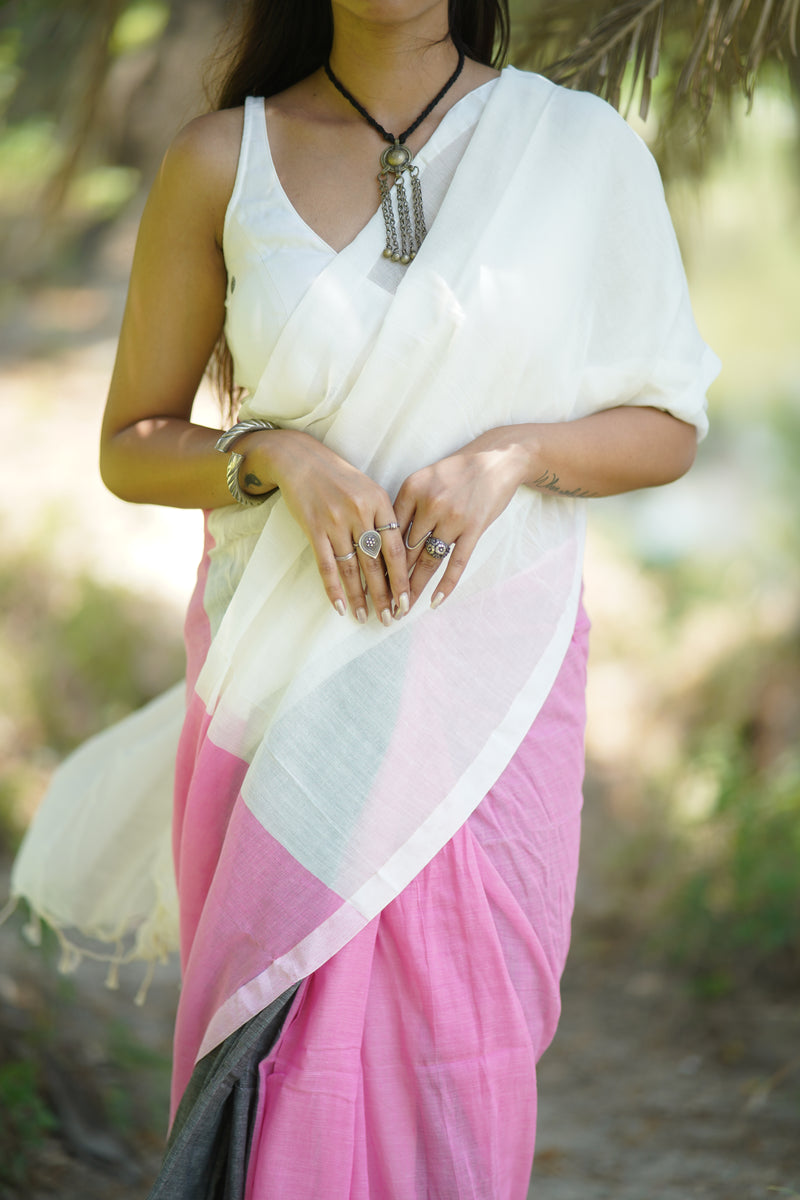 Khadi Mul Cotton Saree - Just Peachy