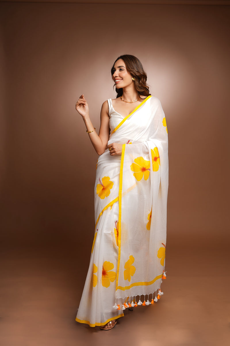 Handpainted Cotton Saree - Blissful