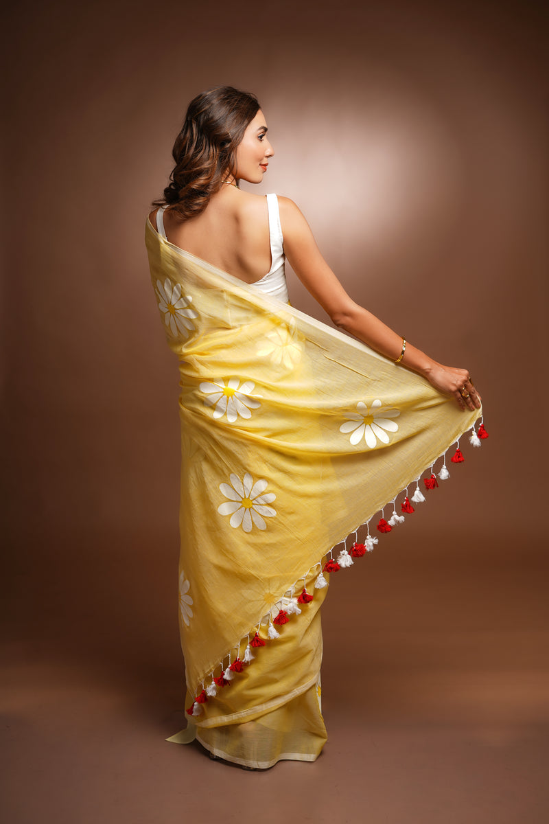 Handpainted Cotton Saree - Heartbeat