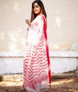 Woven Jamdani Saree - Red & White