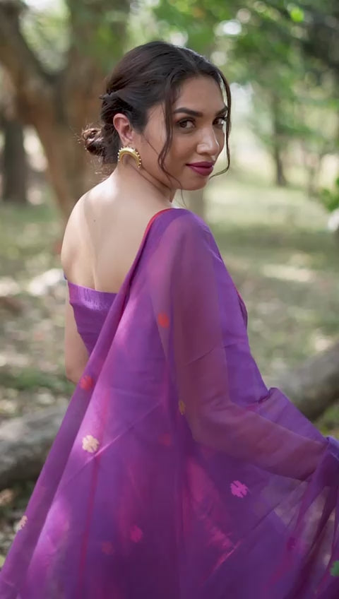 Resham Muslin Jamdani Suit Set- Purple