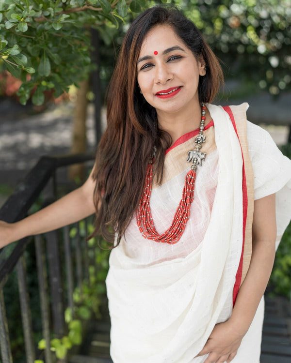 Premium Woven Linen Saree - Rani