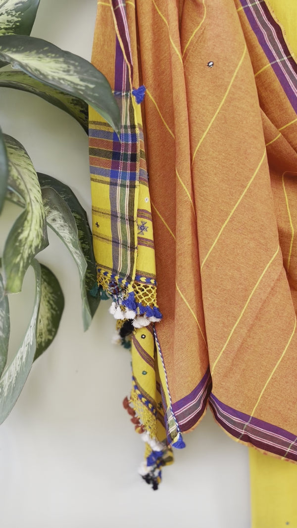 Handloom Bhujodi Kala Cotton Suits-Yellow Orange