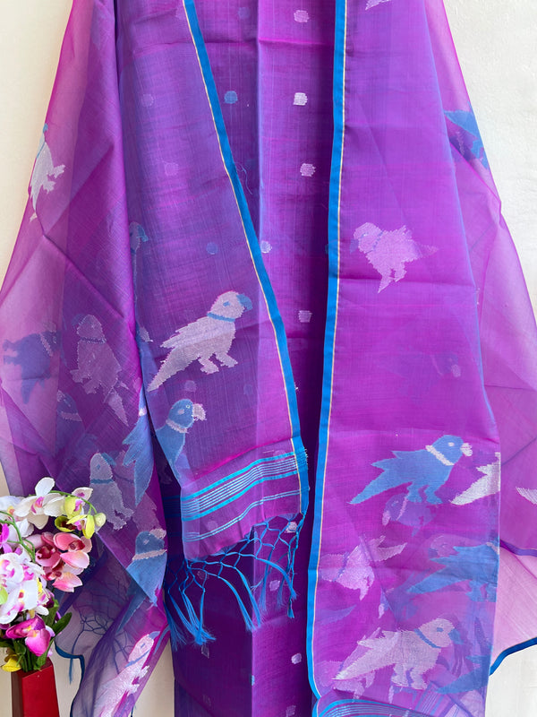 Muslin Jamdani Suit Set- Purple with Blue Birds