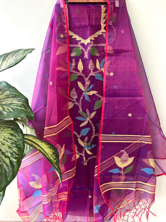 Muslin Jamdani Suit Set- Purple