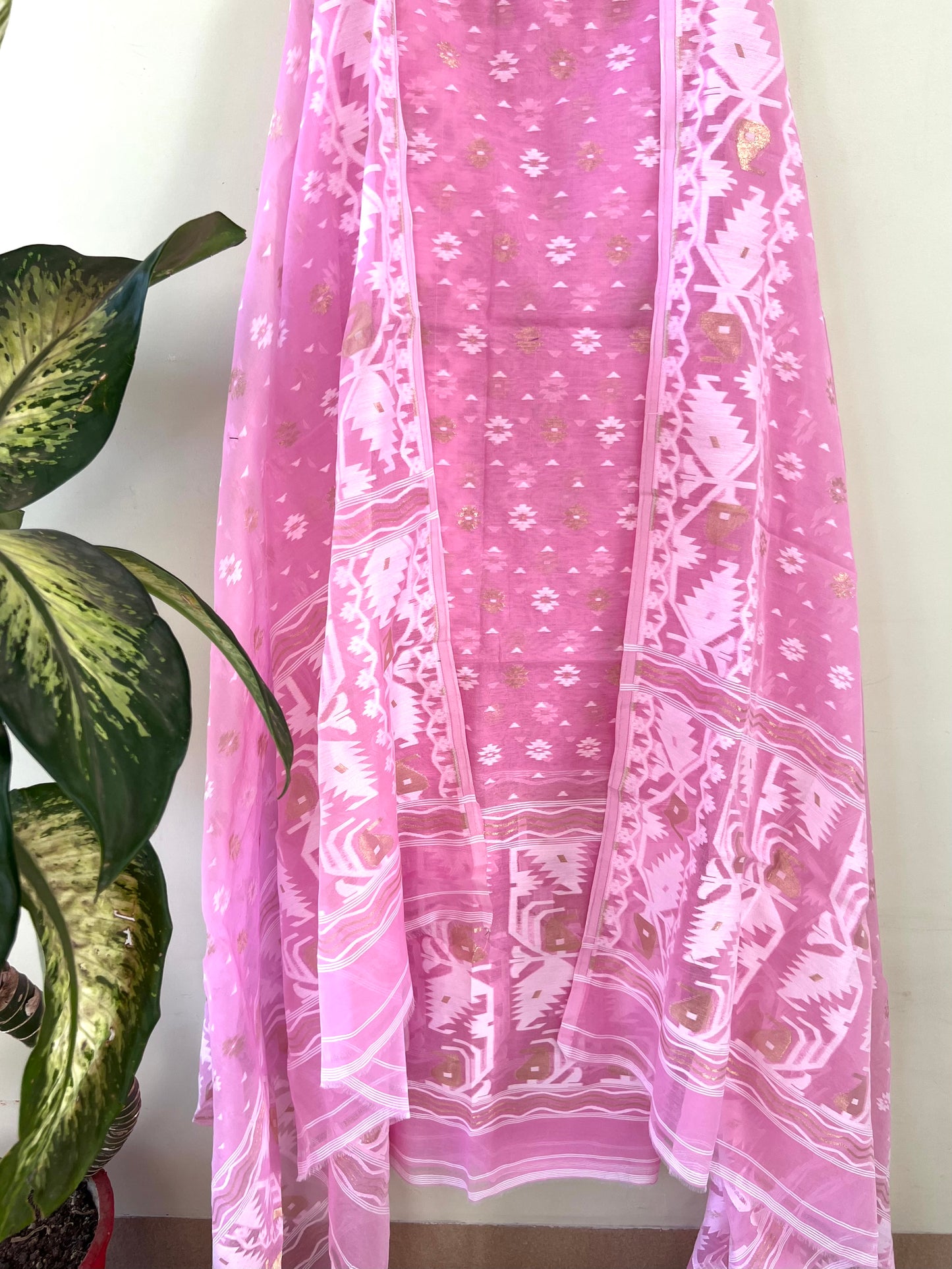 2 Pcs Jamdani Cotton Suit Set - Baby Pink