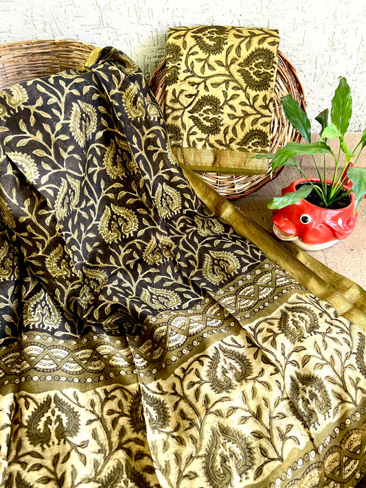 Vanaspati Ajrakh Maheswari Silk Suit Set - Mehendi Green